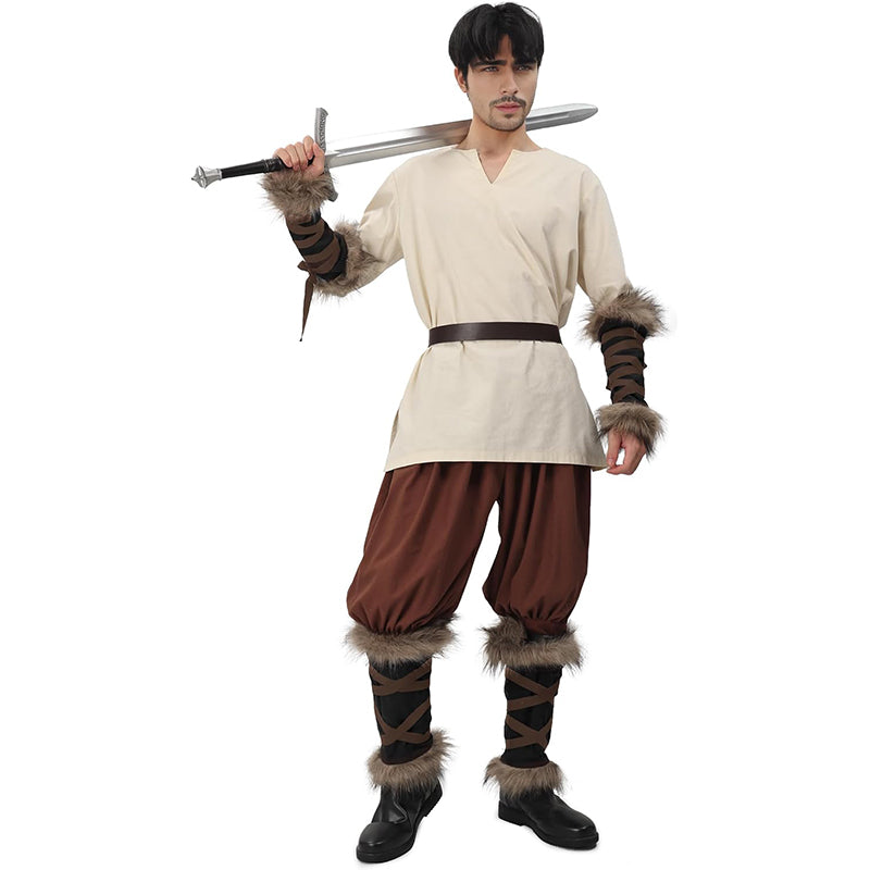 Medieval Faux Fur Arm Wrap Linen Cuffs Renaissance Eskimo LARP Arm Wraps Costume Accessories