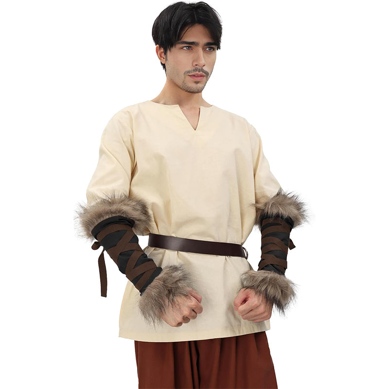 Medieval Faux Fur Arm Wrap Linen Cuffs Renaissance Eskimo LARP Arm Wraps Costume Accessories