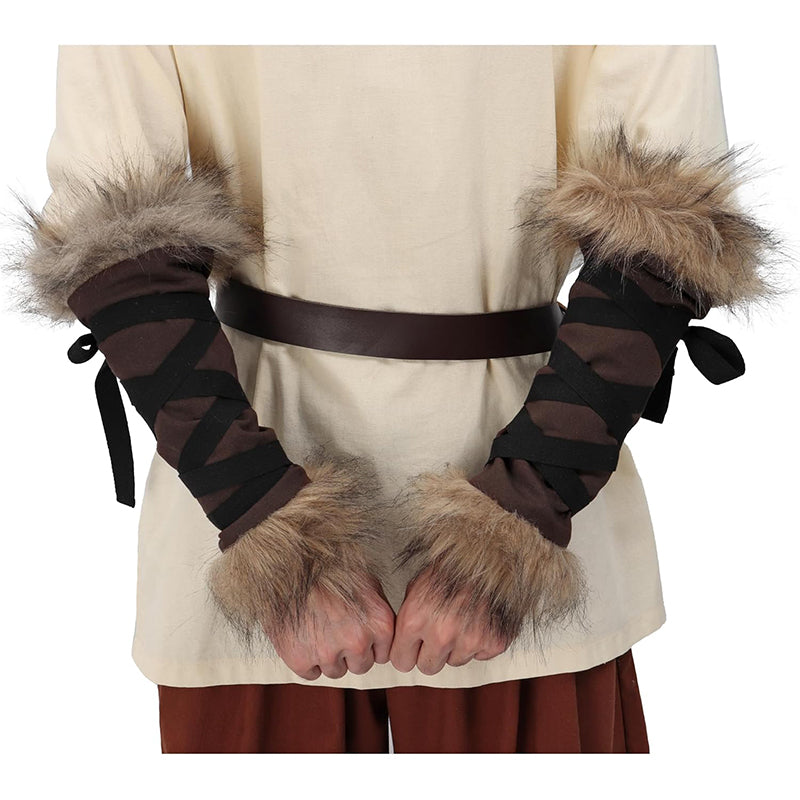 Medieval Faux Fur Arm Wrap Linen Cuffs Renaissance Eskimo LARP Arm Wraps Costume Accessories