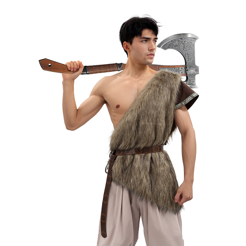 Medieval Faux Fur Vest Brown Fuzzy Waistcoat LARP Eskimo Costume with Belt Costume Accessories