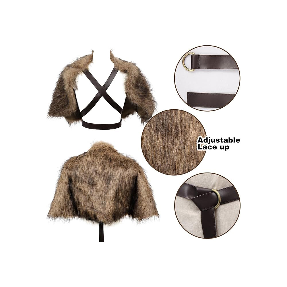 Medieval Faux Fur Wrap Collar Shawl Winter Shrug Cosplay Costume with Belt