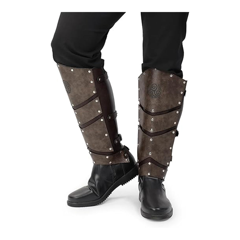 Medieval Faux Leather Leg Armor Boot Covers Vintage Renaissance Knight Gaiters Mercenary Leg Guards Cosplay Costume Accessories Brown