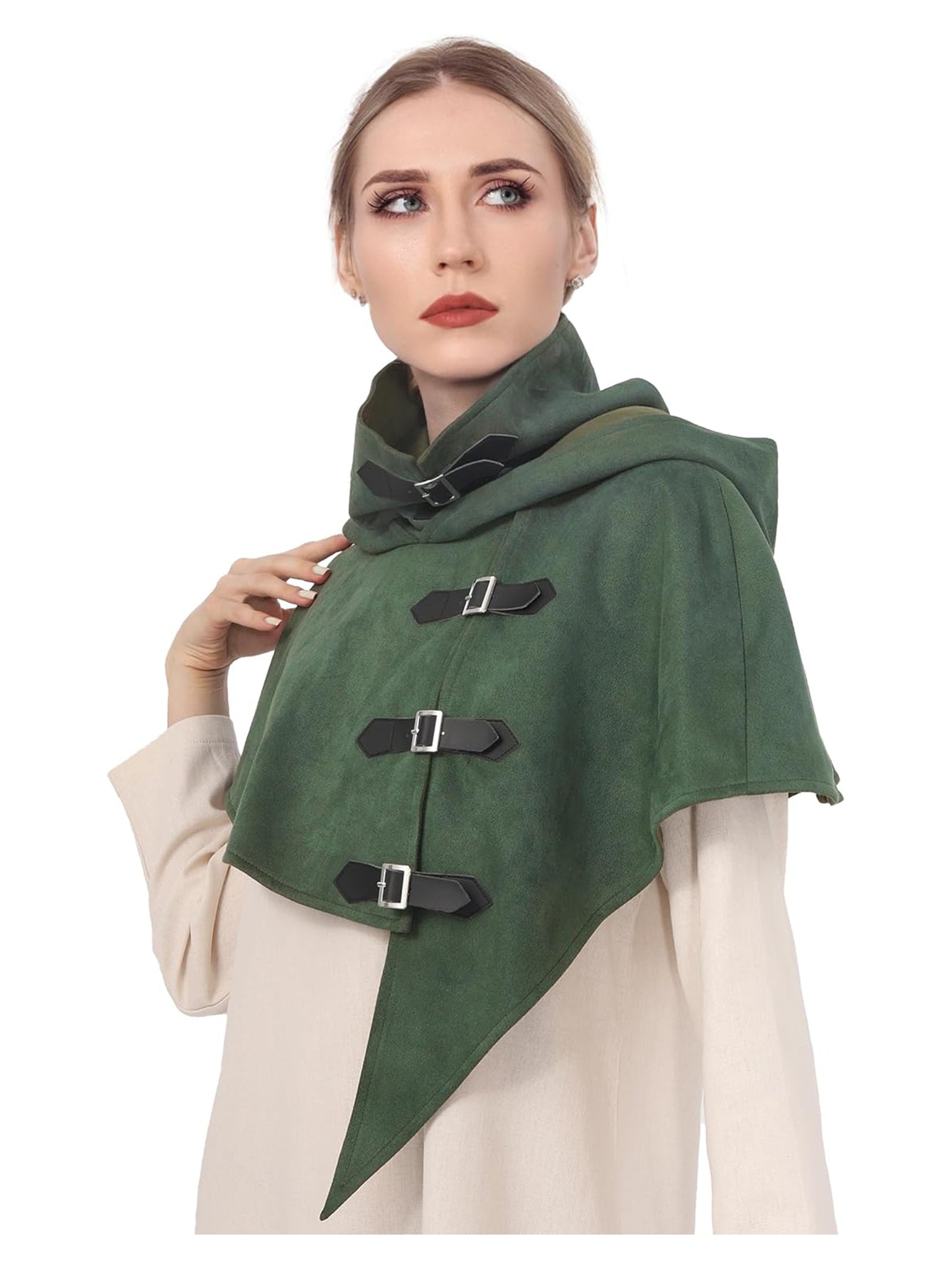 Medieval Cowl Hood With Buckles Renaissance Hooded Cape Hat Costume Accessories For Halloween Party