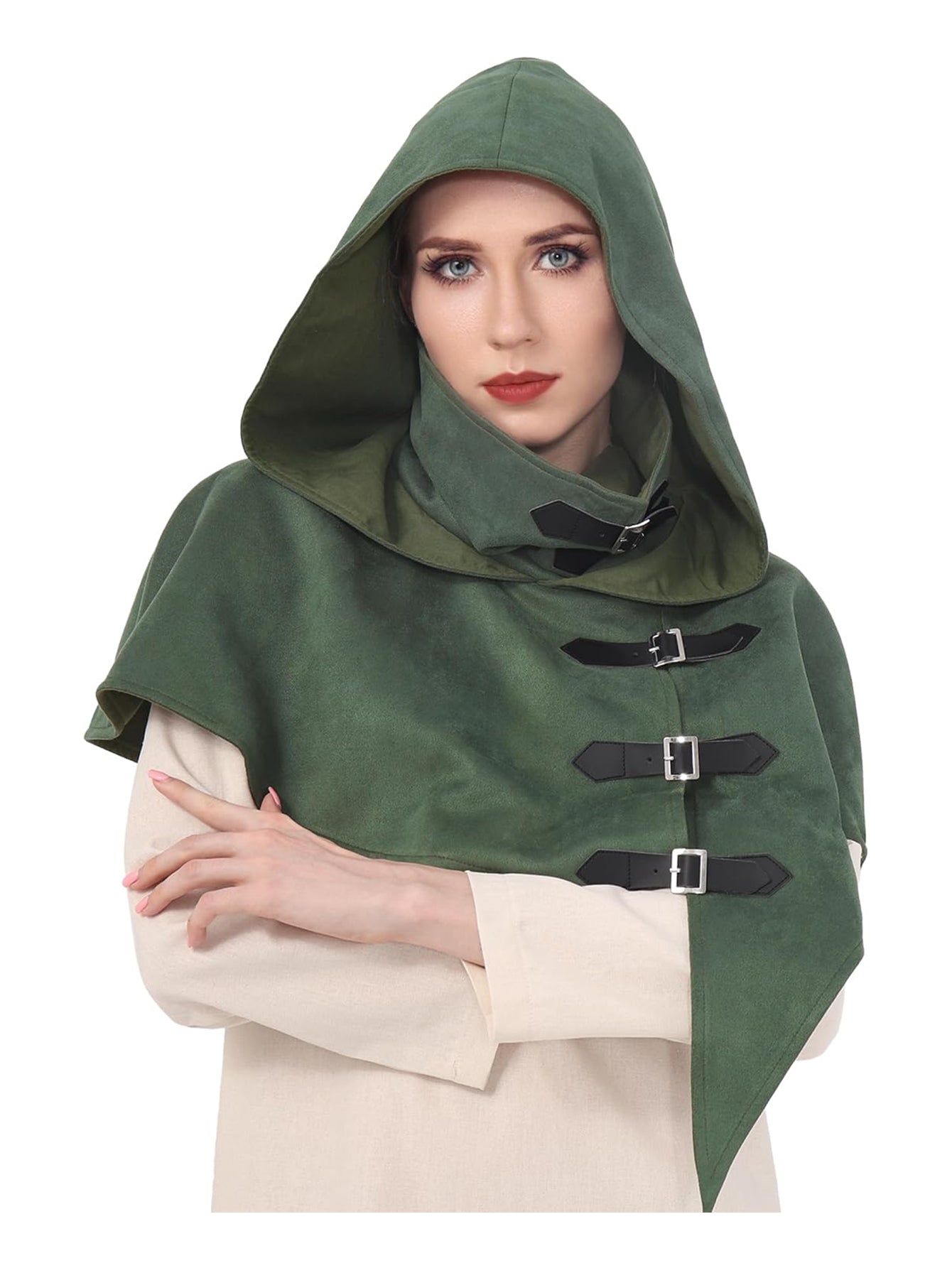 Medieval Cowl Hood With Buckles Renaissance Hooded Cape Hat Costume Accessories For Halloween Party