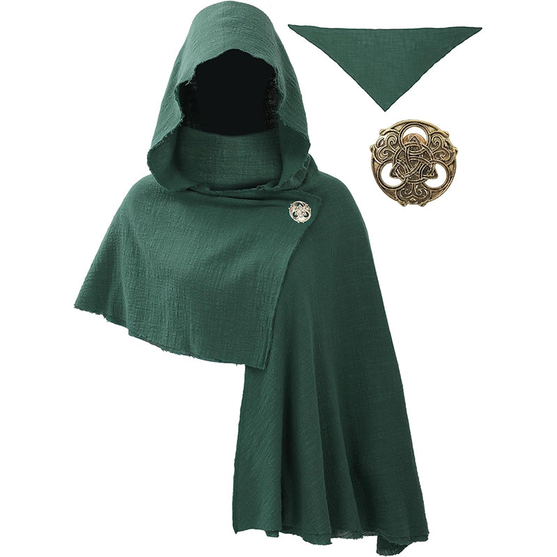Medieval Hooded Shawl Scarf Renaissance Post Apocalyptic Cowl Hood Cloak With Face Cover Brooch Costume Accessories