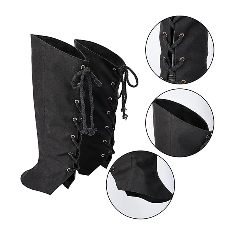 Medieval Linen Boot Covers Lacing Up Pirate Renaissance Leg Gaiters Costume Accessories