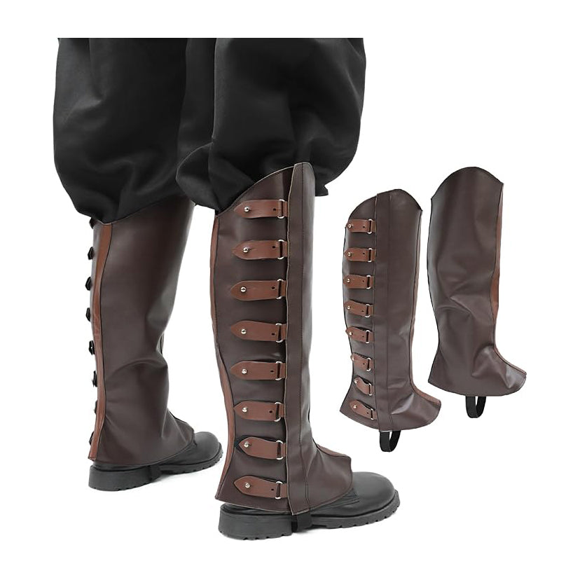 Medieval Men Pirate Boot Covers PU Leather Leg Armor Guard Ranaissance Leg Covers Costume Accessories