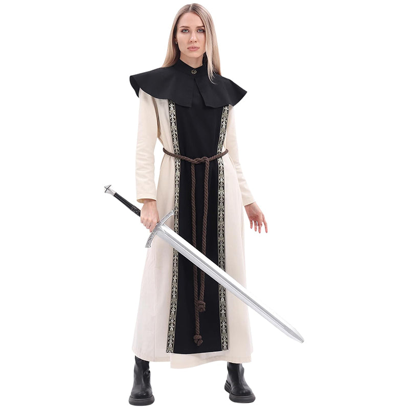 Medieval Open Side Tunic Cowl Renaissance LARP Ren Faire Short Cape Nun Robe With Shawl Cape And Rope Belt Cosplay Costume Outfit
