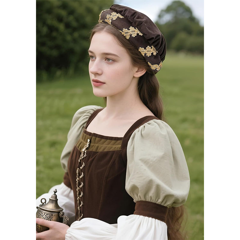 Medieval Padded Roll Hat Renaissance Coif Cap Velvet Headpiece Bourrelet Bonnet 14th Century Cosplay Costume Accessories Cap