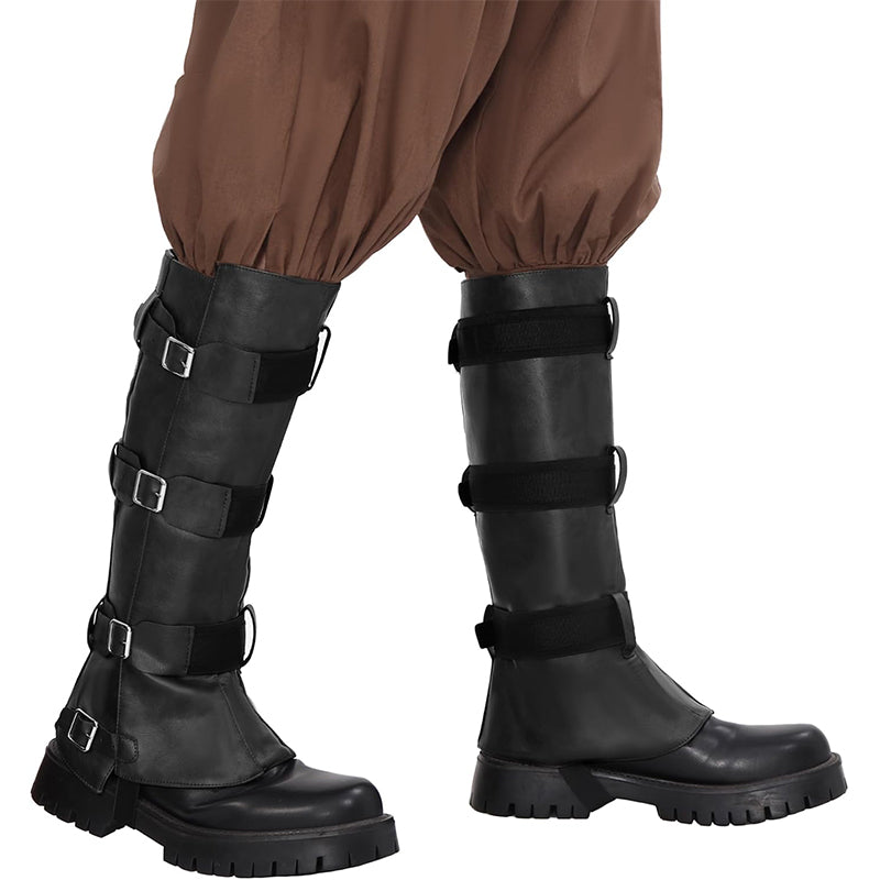 Medieval Pirate Boot Covers Renaissance Steampunk Faux Leather Leg Armor Guards Knight Boots Covers Cosplay Costume Accessories