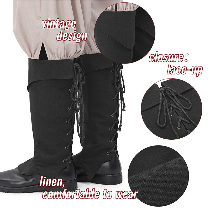 Medieval Pirate Boot Covers Renaissance Linen Leg Gaiters Tie Up LARP Ren Faire Costume Accessories