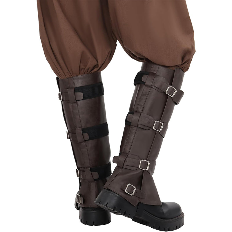 Medieval Pirate Boot Covers Renaissance Steampunk Faux Leather Leg Armor Guards Knight Boots Covers Cosplay Costume Accessories