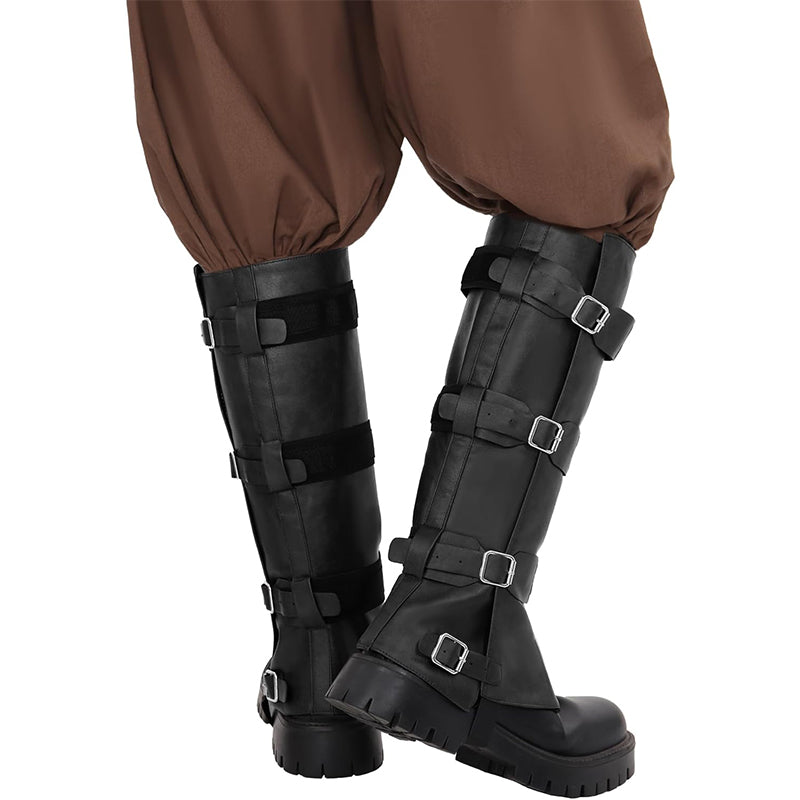 Medieval Pirate Boot Covers Renaissance Steampunk Faux Leather Leg Armor Guards Knight Boots Covers Cosplay Costume Accessories