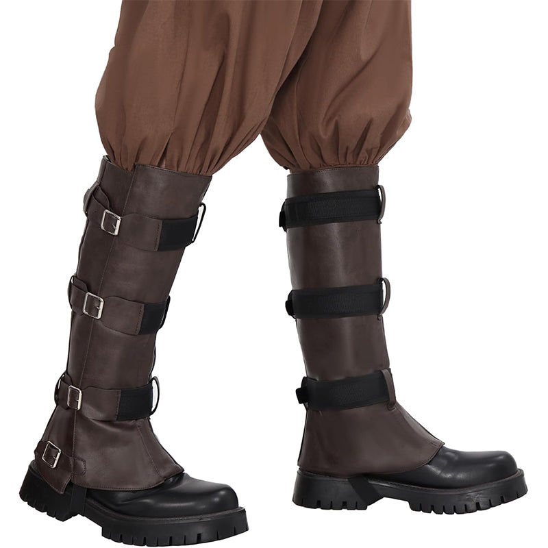 Medieval Pirate Boot Covers Renaissance Steampunk Faux Leather Leg Armor Guards Knight Boots Covers Cosplay Costume Accessories