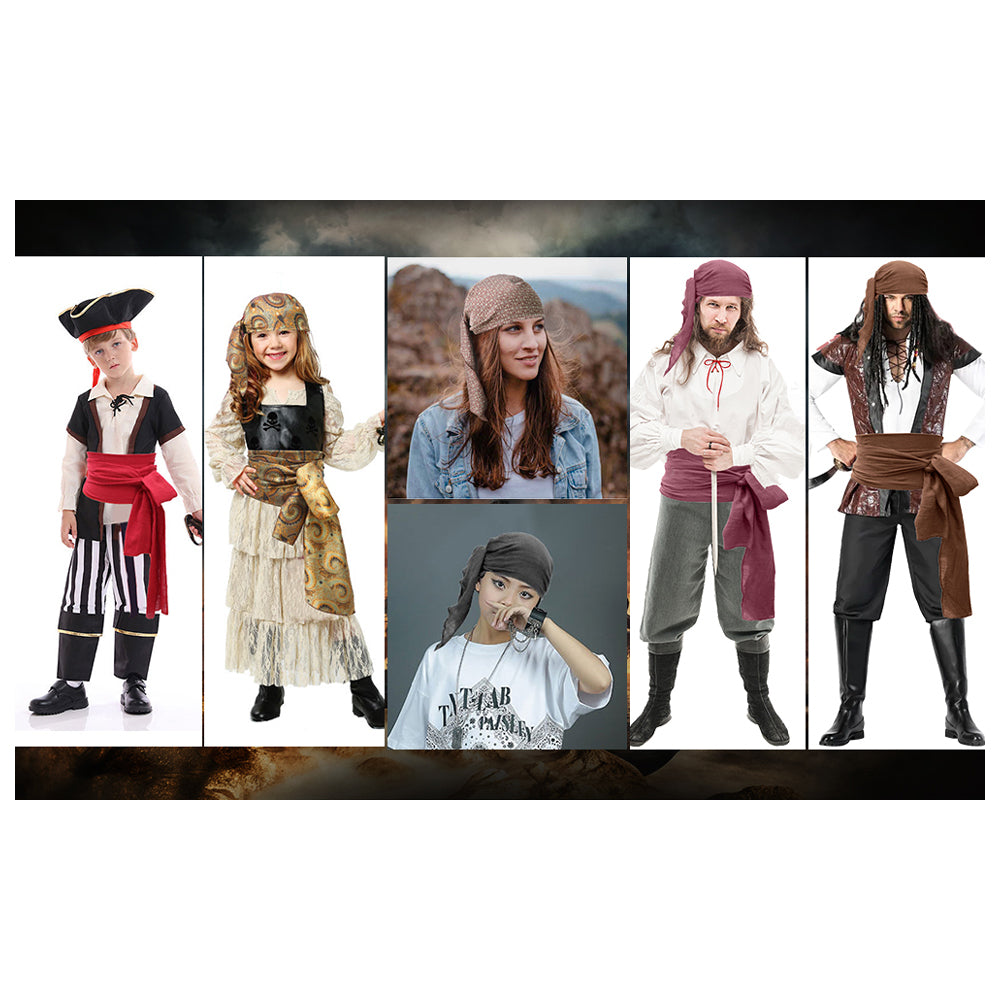 Medieval Pirate Sash Bandana 2 PCS Waist Belt Headband Head Scarf Halloween Costume Accessories