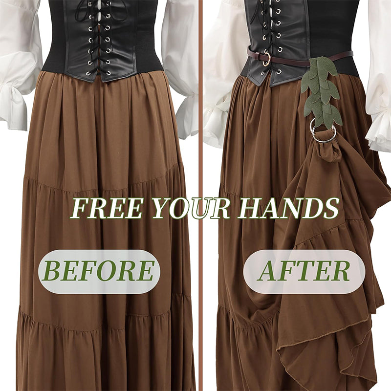 Medieval Ren Faire Cosplay Dress Leaf Waistband Renaissance Skirt Hikes Faux Leather Leaf Shape Cosplay Costume Accessories