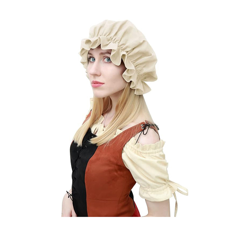 Medieval Renaissance Hat Women Victorian Bonnet for Colonial Pioneer Cosplay Ren Faire Accessories Headwear