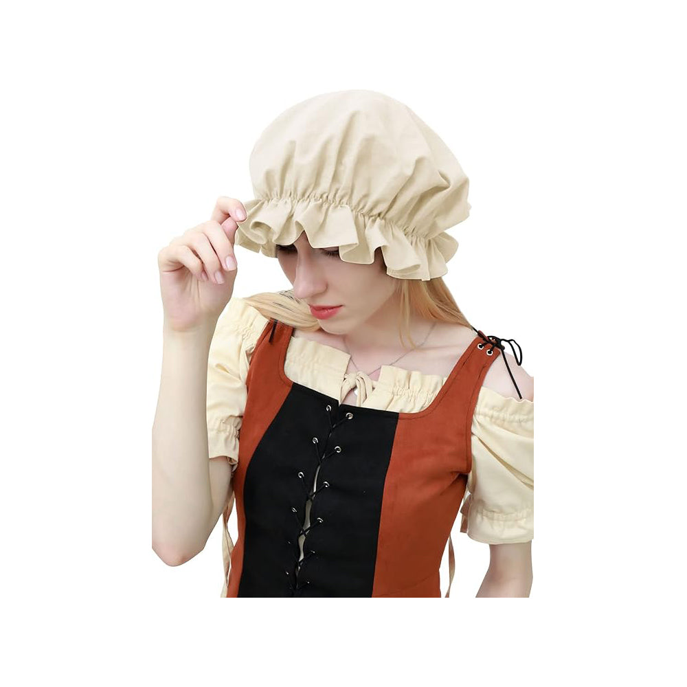 Medieval Renaissance Hat Women Victorian Bonnet for Colonial Pioneer Cosplay Ren Faire Accessories Headwear