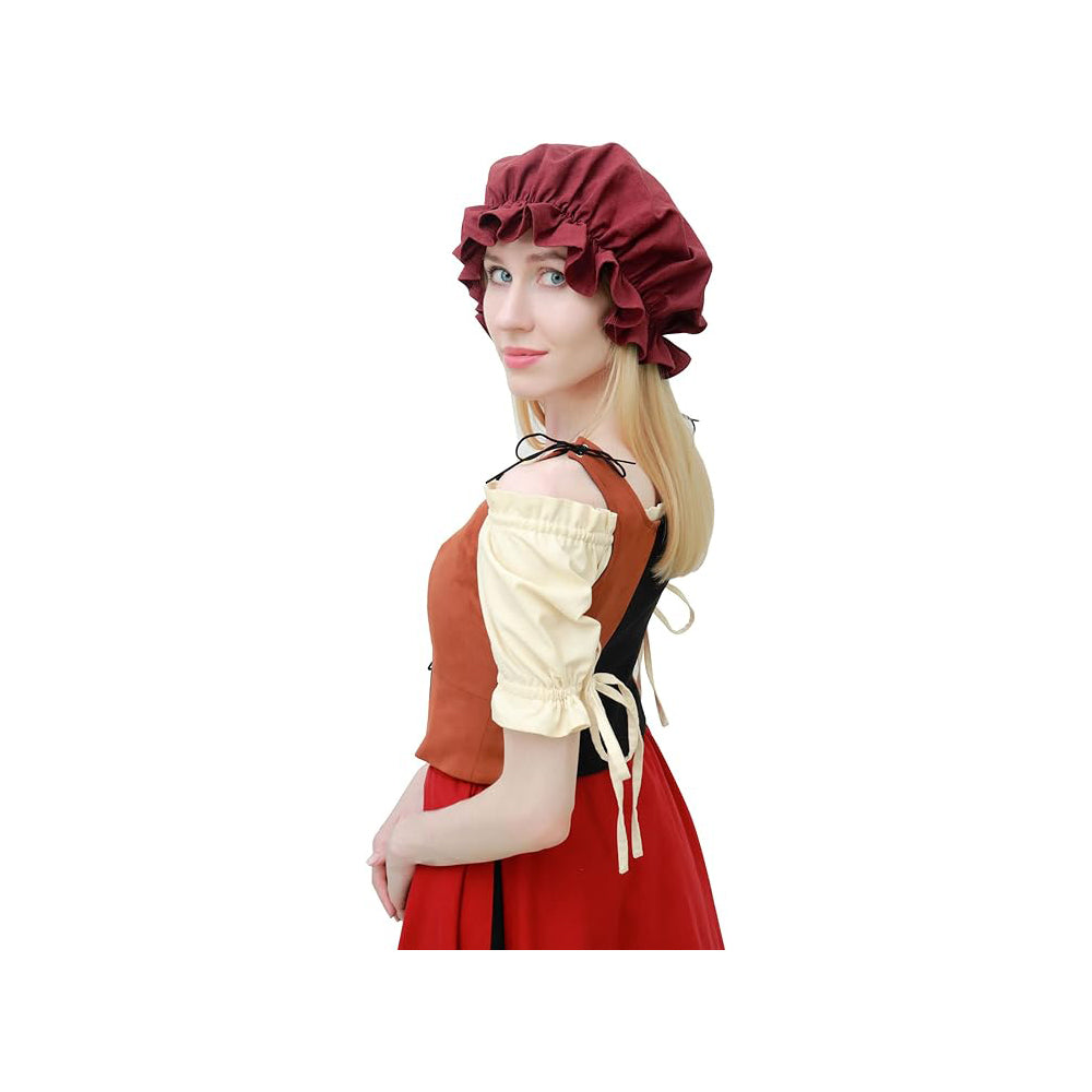 Medieval Renaissance Hat Women Victorian Bonnet for Colonial Pioneer Cosplay Ren Faire Accessories Headwear