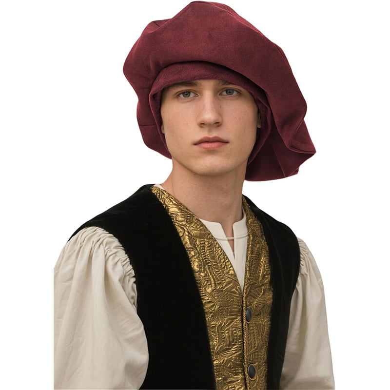 Medieval Renaissance Men Beret Tudor Hat Muffin Cap Minstrel Hat Ren Faire LARP Hat Costume Accessories