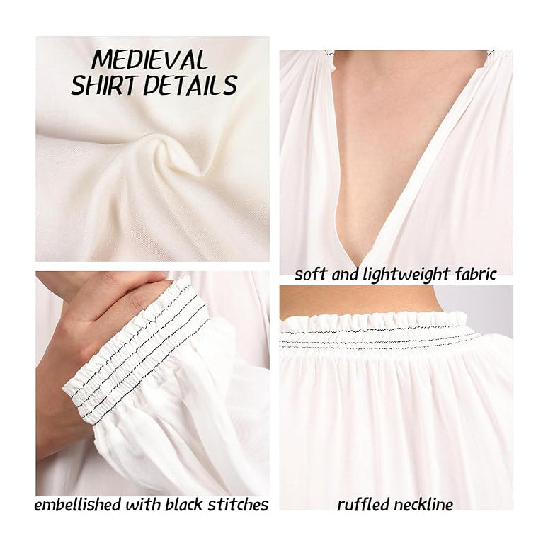 Medieval Shirt for Men, Ruffled Knight Pirate Tunic Shirt Victorian Blouse