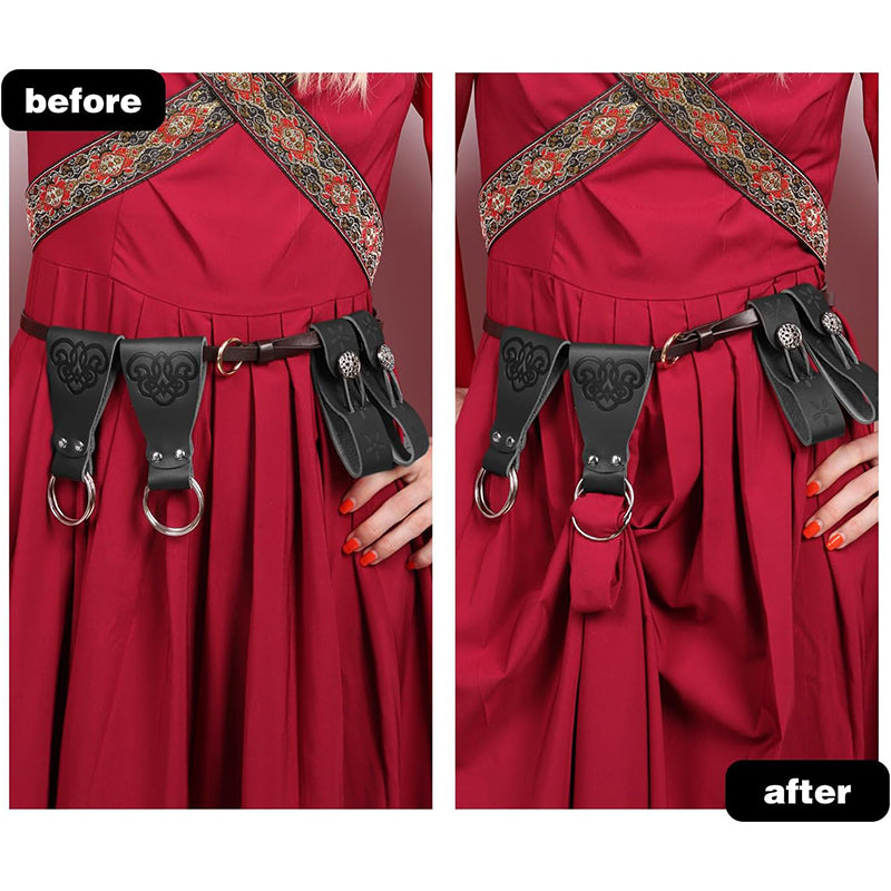 Medieval Skirt Hike Renaissance Waistband 2 PCS PU Leather Dress Clips Pirate Belt Waistband Cosplay Costume Accessories