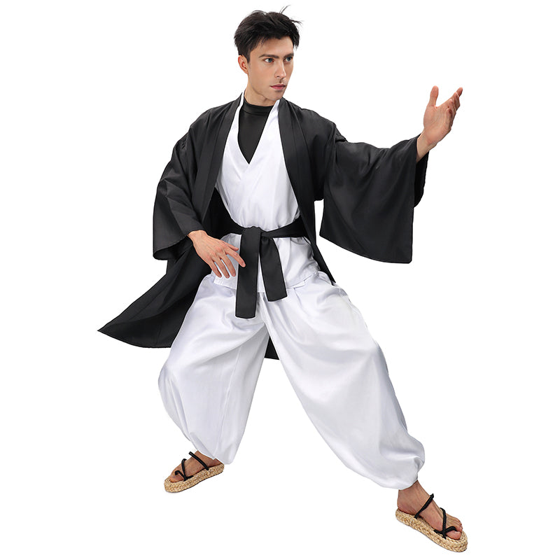 Men Anime Black Haori Kimono Kung Fu Robes Cosplay Costume Adult Cardigan Jacket Coat For Halloween
