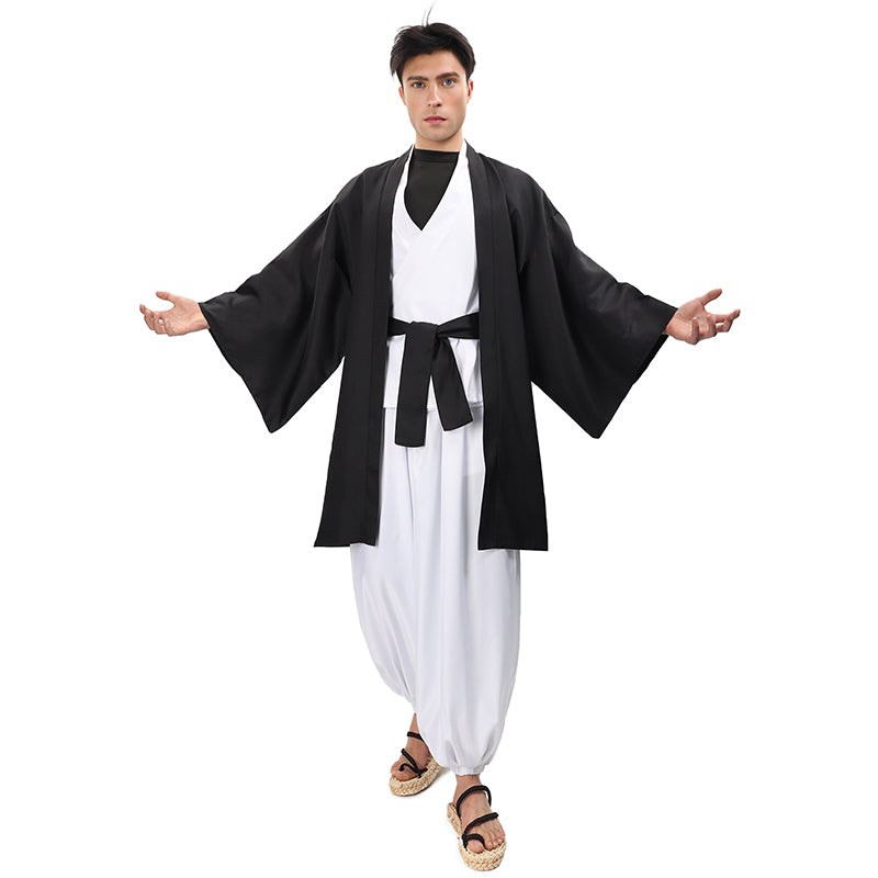Men Anime Black Haori Kimono Kung Fu Robes Cosplay Costume Adult Cardigan Jacket Coat For Halloween