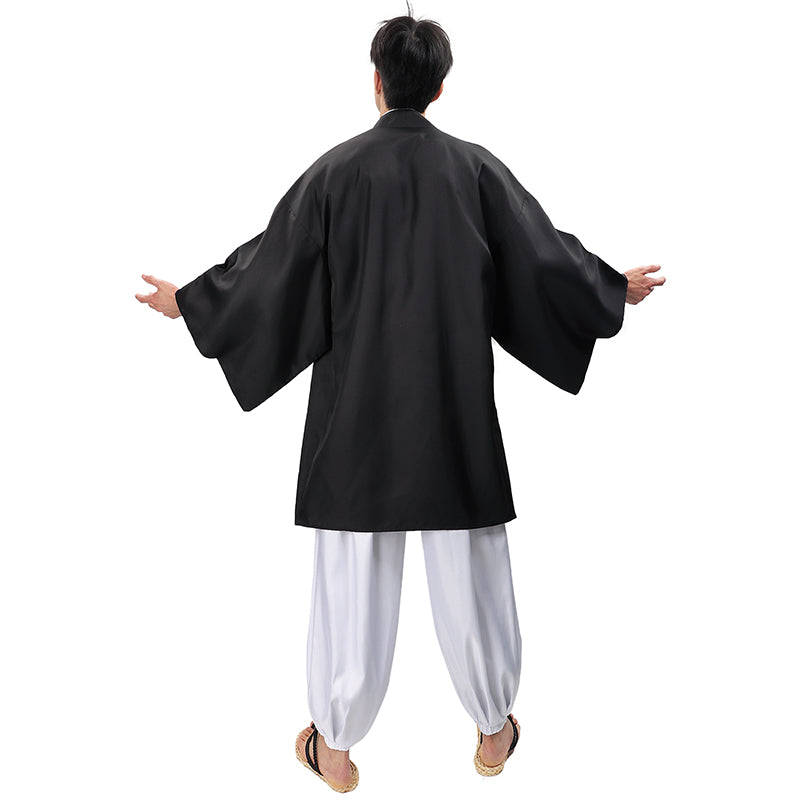 Men Anime Black Haori Kimono Kung Fu Robes Cosplay Costume Adult Cardigan Jacket Coat For Halloween