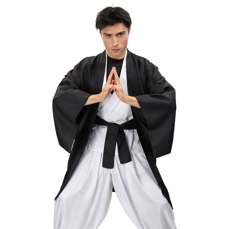 Men Anime Black Haori Kimono Kung Fu Robes Cosplay Costume Adult Cardigan Jacket Coat For Halloween