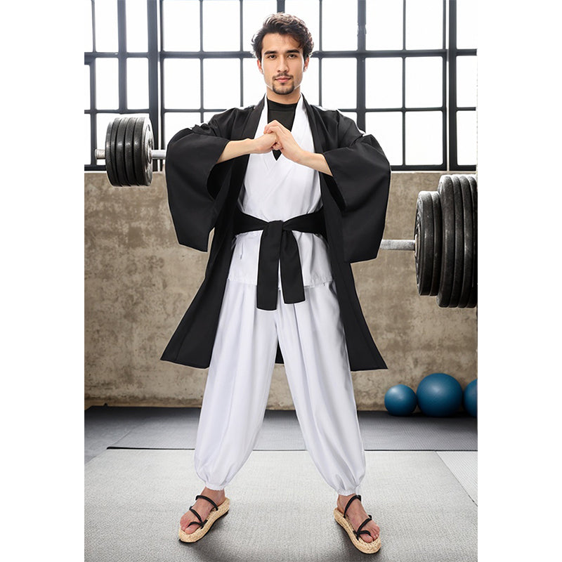 Men Anime Black Haori Kimono Kung Fu Robes Cosplay Costume Adult Cardigan Jacket Coat For Halloween