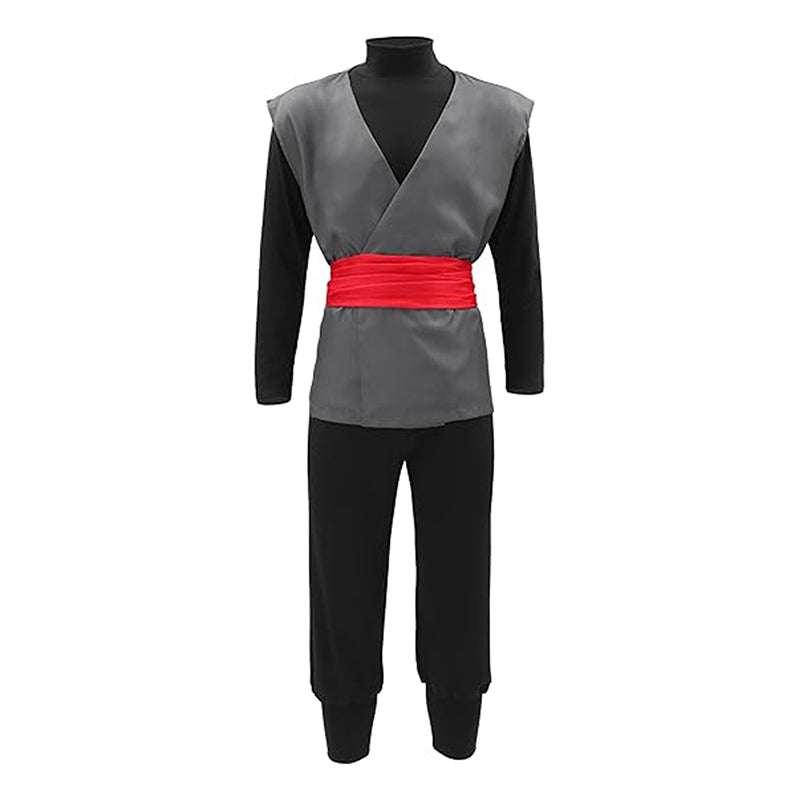 Men Black Kung Fu Suit Anime Cosplay Costume with Red Belt For Halloween Party