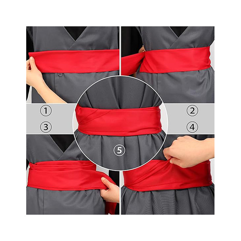 Men Black Kung Fu Suit Anime Cosplay Costume with Red Belt For Halloween Party