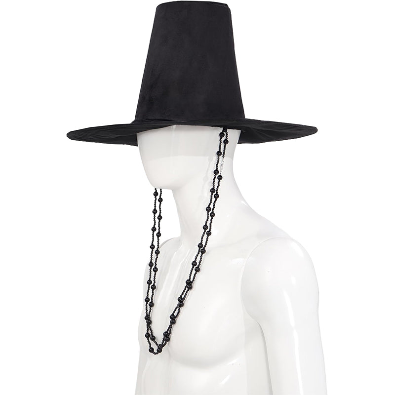 Men Cosplay Traditional Korean Hat Black Chains Cap With Wide Brim Cosplay Costume Accessories For Halloween Party