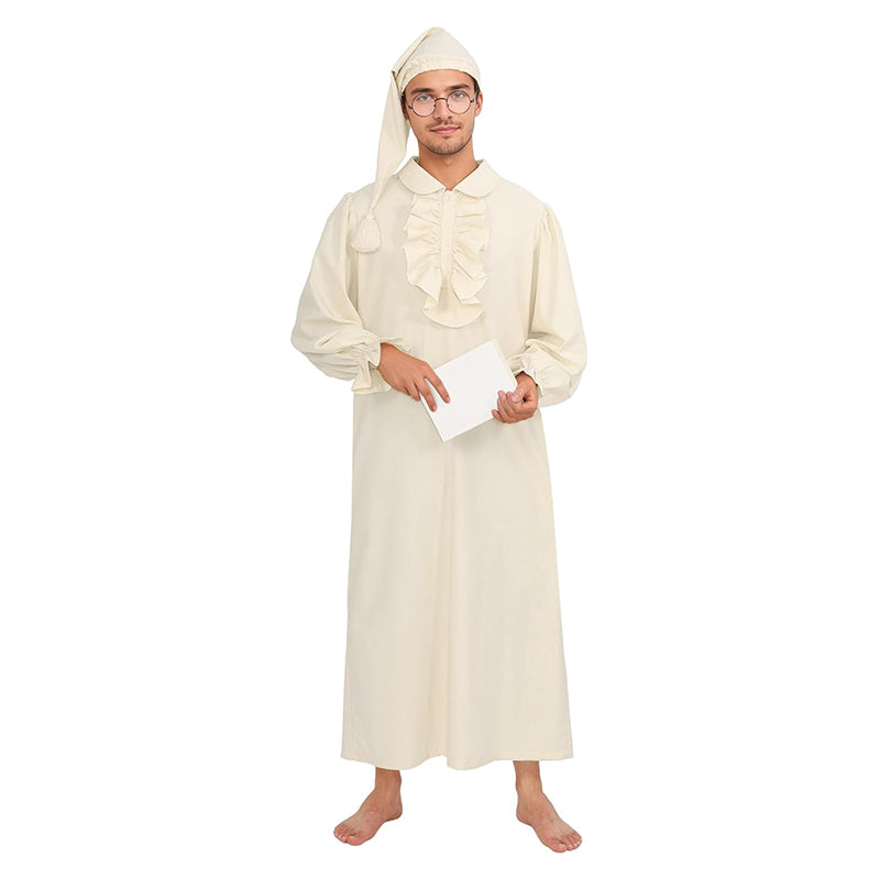 Men Funny Pajama Set Victorian Renaissance Nightgown With Night Cap Glasses Cosplay Costumes For Halloween Party Christmas