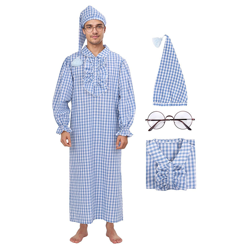 Men Funny Pajama Set Victorian Renaissance Nightgown With Night Cap Glasses Cosplay Costumes For Halloween Party Christmas