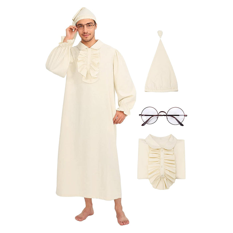 Men Funny Pajama Set Victorian Renaissance Nightgown With Night Cap Glasses Cosplay Costumes For Halloween Party Christmas