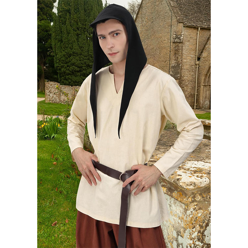 Men Medieval Coif Cap Renaissance Headscarf With Brim Costume Accessories For Party Halloween