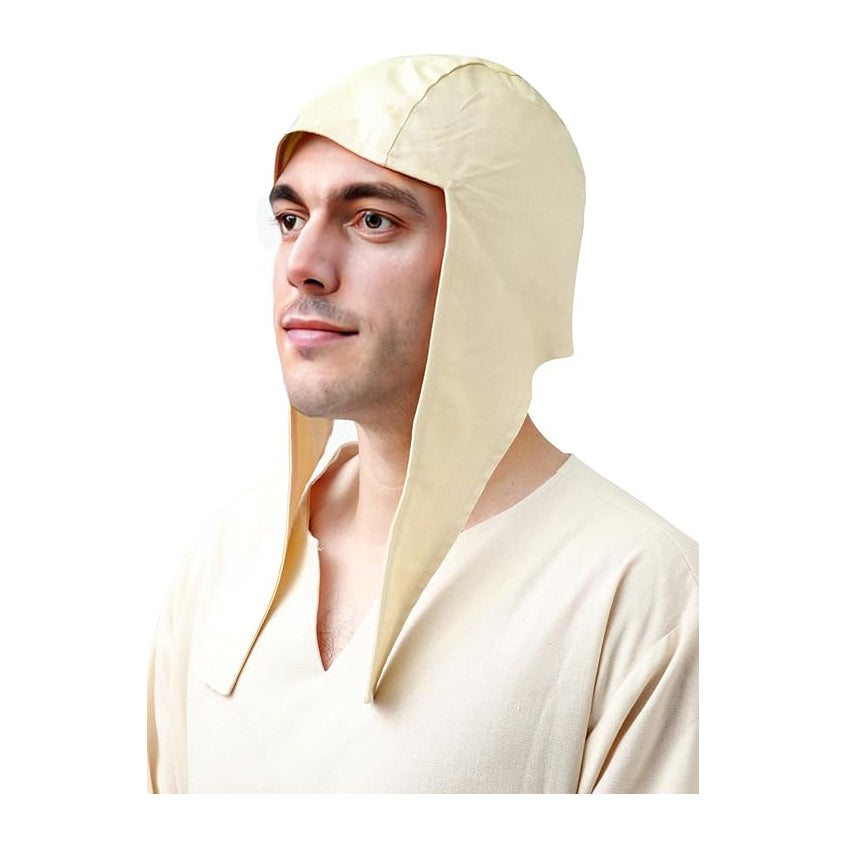 Men Medieval Coif Cap Linen Hats Bonnet With Ear Flaps Victorian Cap Cosplay Costume Accessories