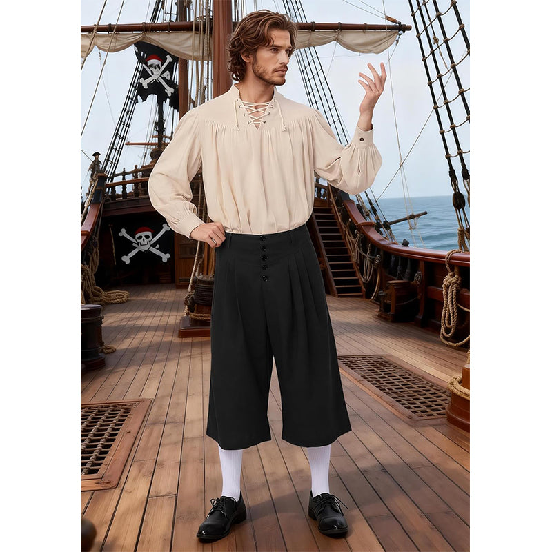 Men Medieval Colonial Pirate Breeches Wide Legs Pants Renaissance Trousers Cosplay Costume Pants For Party Daily Wear
