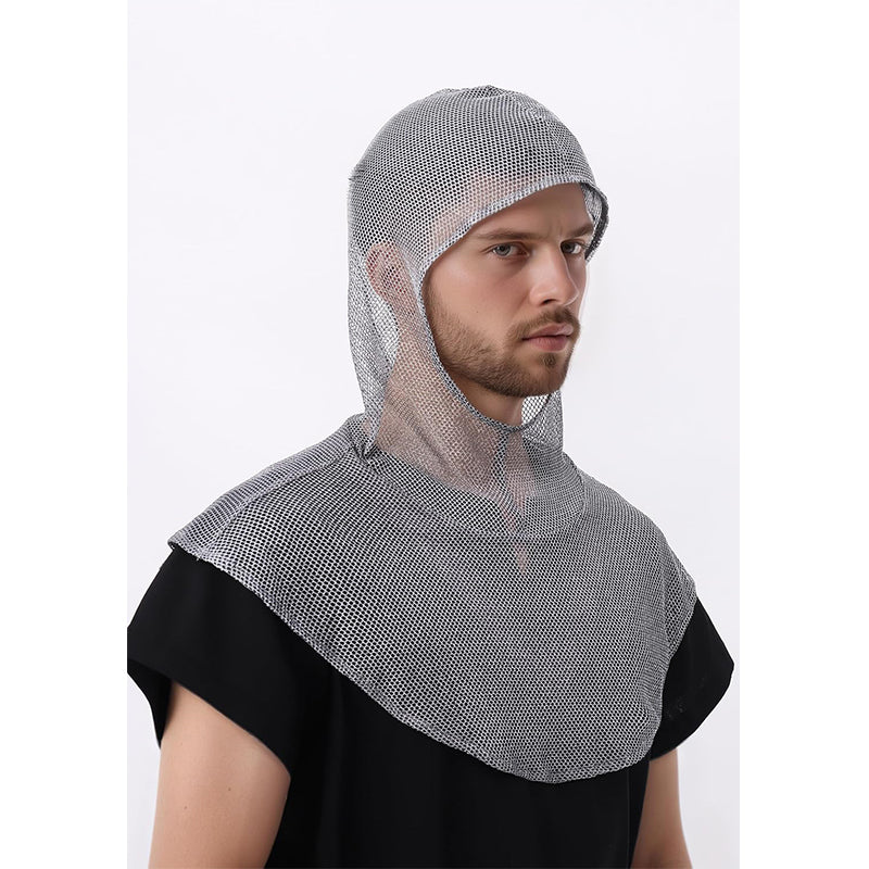 Men Medieval Faux Chain Mail Hooded Coif Armor Crusader Cowl Renaissance Chainmail LARP Faire Cosplay Costume Accessories
