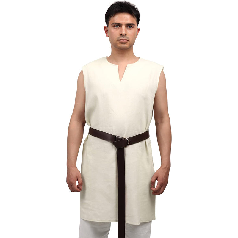 Men Medieval Linen Tunic Sleeveless Shirt Renaissance Tunic Shirt For Party Halloween