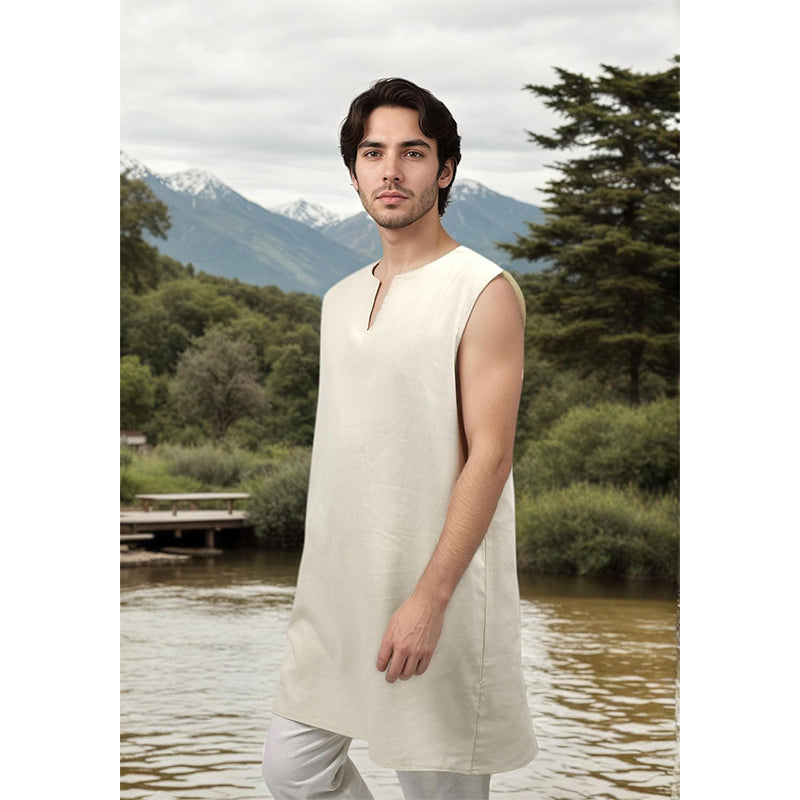 Men Medieval Linen Tunic Sleeveless Shirt Renaissance Tunic Shirt For Party Halloween
