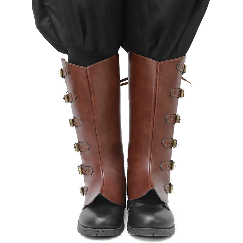 Men Medieval Pirate Boots Covers Faux Leather Steampunk Leg Guards Renaissance Leg Covers Costume Accessories