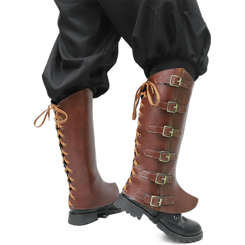 Men Medieval Pirate Boots Covers Faux Leather Steampunk Leg Guards Renaissance Leg Covers Costume Accessories