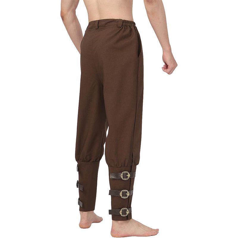 Men Medieval Pirate Pants Renaissance Ankle Pants With Buttons Linen Pants Costume Trousers For Halloween Party Daily Wear
