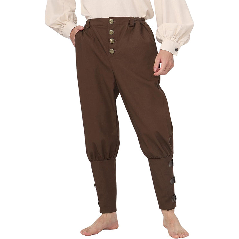 Men Medieval Pirate Pants Renaissance Ankle Pants With Buttons Linen Pants Costume Trousers For Halloween Party Daily Wear