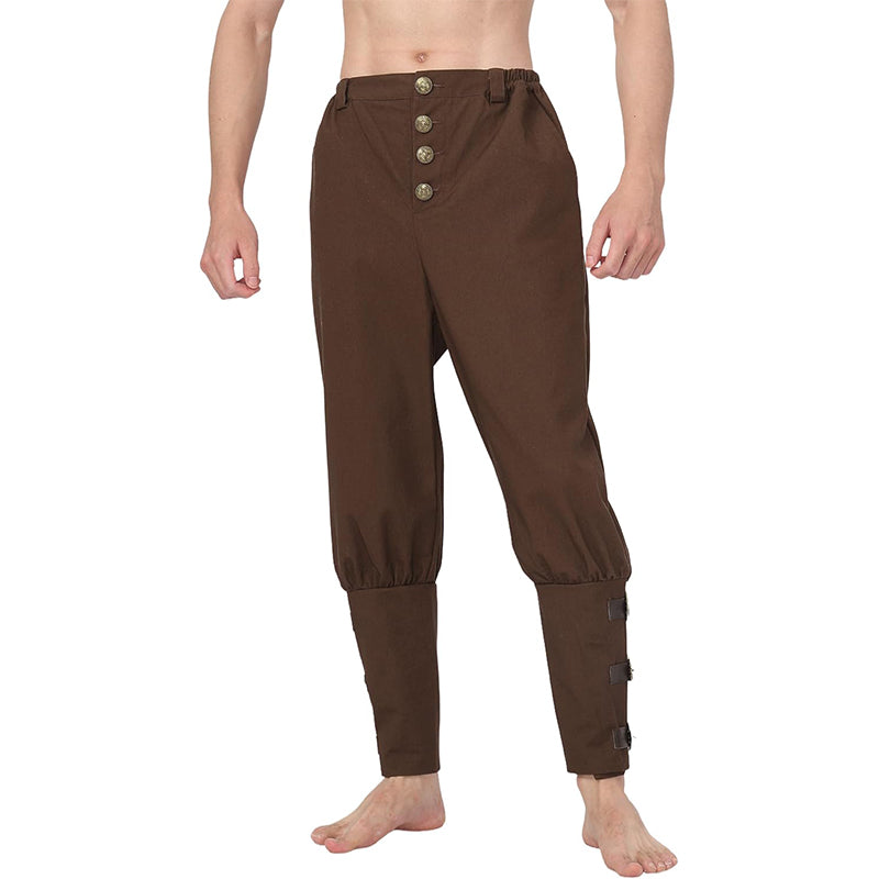 Men Medieval Pirate Pants Renaissance Ankle Pants With Buttons Linen Pants Costume Trousers For Halloween Party Daily Wear