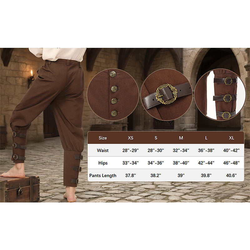Men Medieval Pirate Pants Renaissance Ankle Pants With Buttons Linen Pants Costume Trousers For Halloween Party Daily Wear
