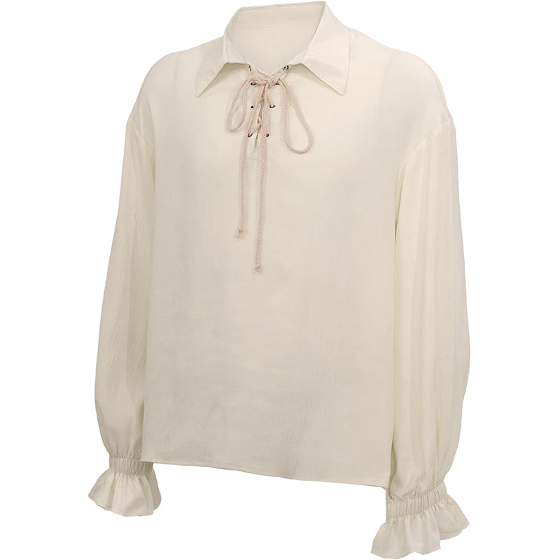 Men Medieval Renaissance Pirate Vampire Gothic Shirt Victorian Top V-neck Lantern Long Sleeves Shirt Cosplay Costume Shirt